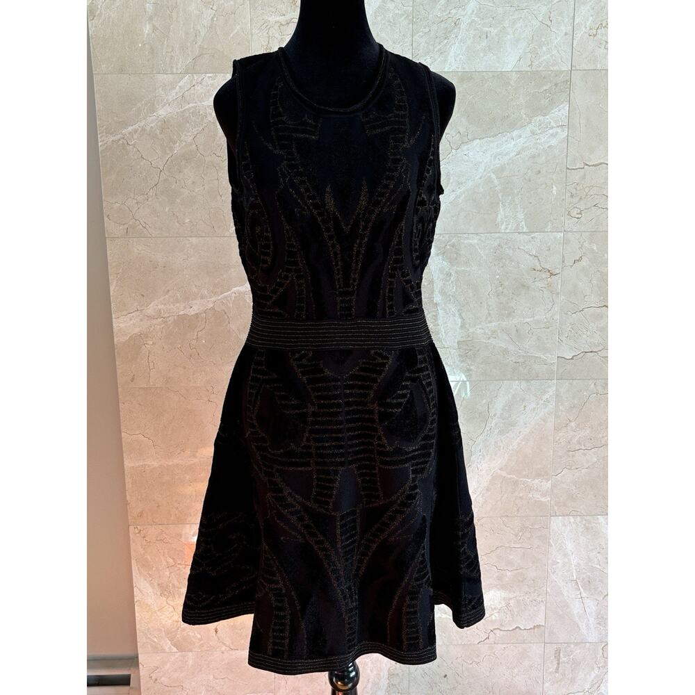 Sandro Paris Black Sleeveless Metallic Knit Mini Dress - L Textured Knit Office - Picture 2 of 9